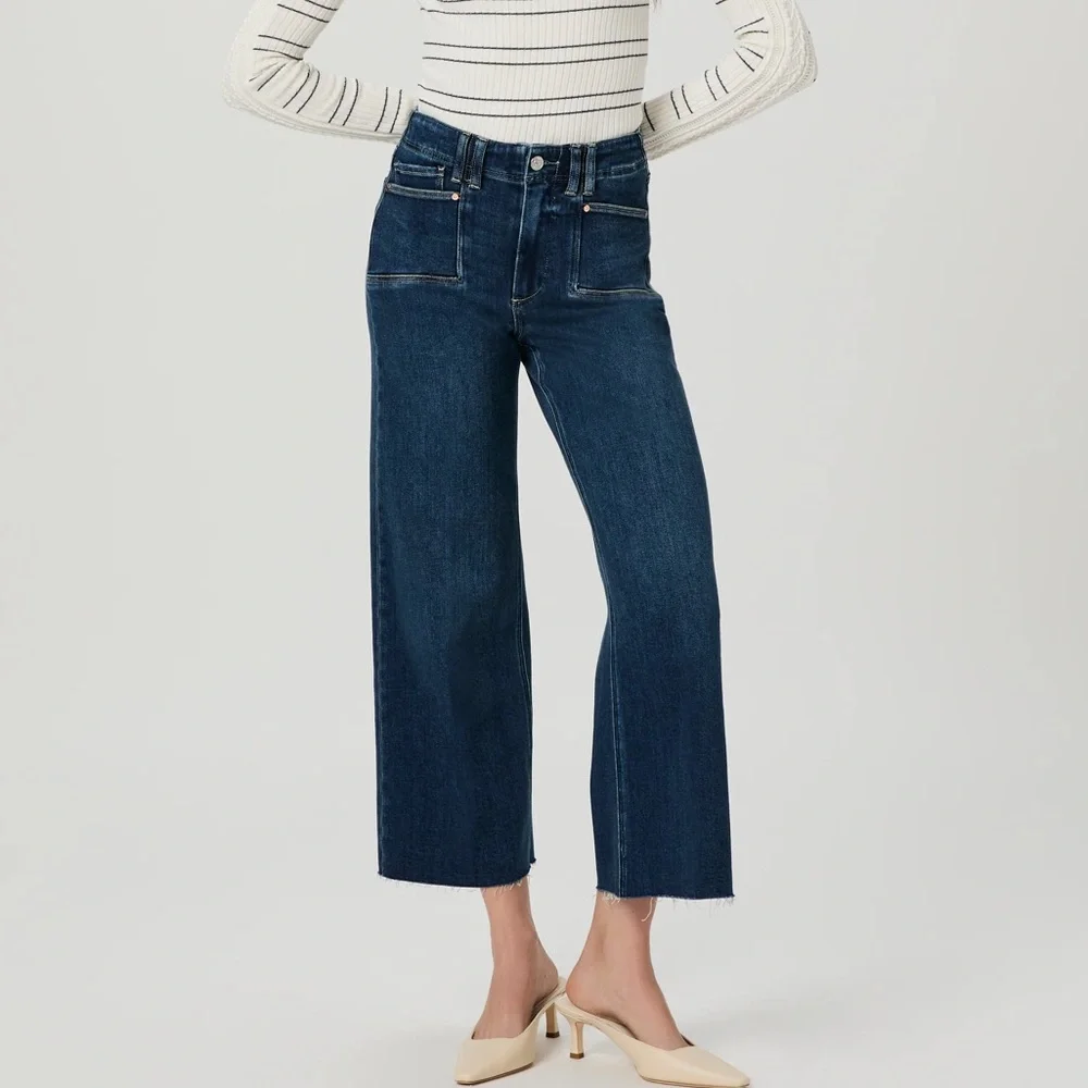 PAIGE Anessa High Rise Wide Leg Crop Jeans in Amoroso - Picture 1 of 6